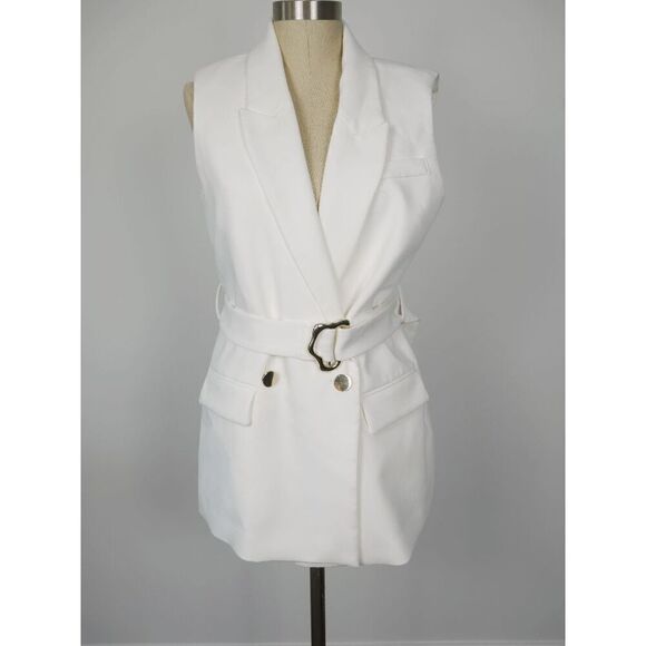 T Tahari Women's White Belted Sleeveless Blazer 6 - Picture 2 of 12